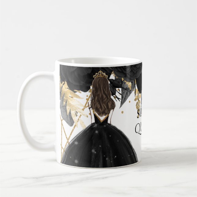 Rustic Black Gold Floral Princess Quinceanera   Coffee Mug (Left)