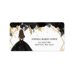Rustic Black Gold Floral Princess Quinceanera Label