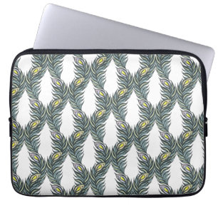 Rustic black, green and white Peacock feathers Laptop Sleeve