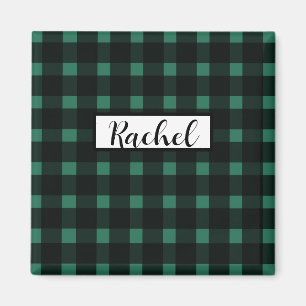 Rustic Black Green Gingham Pattern Magnet