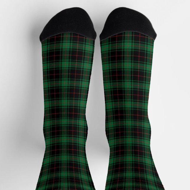 Rustic black green red tartan plaid pattern socks (Top)