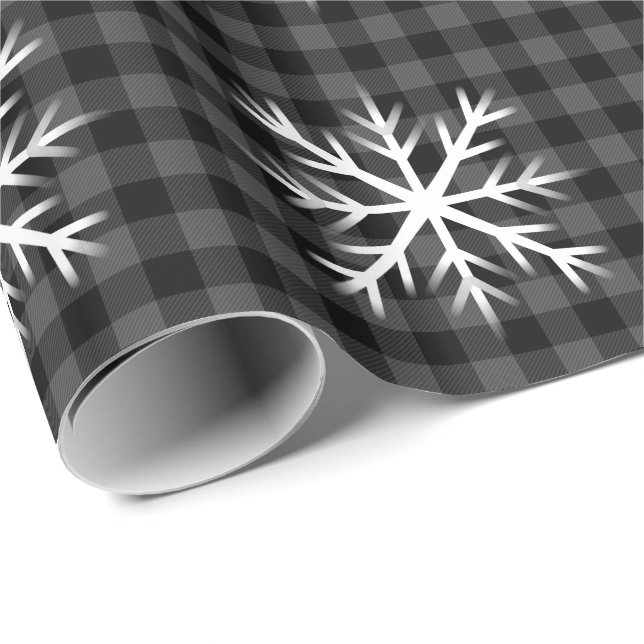 Rustic black, grey Tartan plaid - snow flake Wrapping Paper (Roll Corner)
