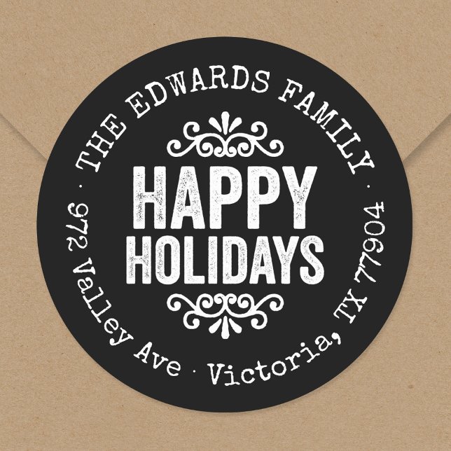 Rustic Black Holiday Circle Return Address Label (Creator Uploaded)
