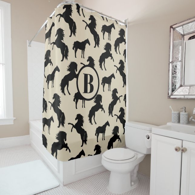 Rustic Black Horse Silhouettes | Personalised Shower Curtain (In Situ)