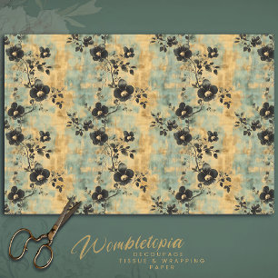 Rustic Black & Ivory Wildflowers on Sage Green  Tissue Paper