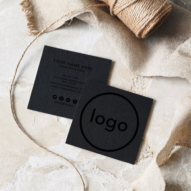 Rustic black kraft paper add your logo handmade square business card (Rustic black kraft paper add your logo handmade)