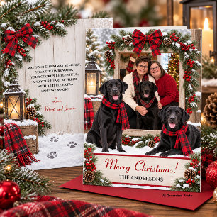 Rustic Black Lab Buffalo Plaid Photo Christmas Holiday Card