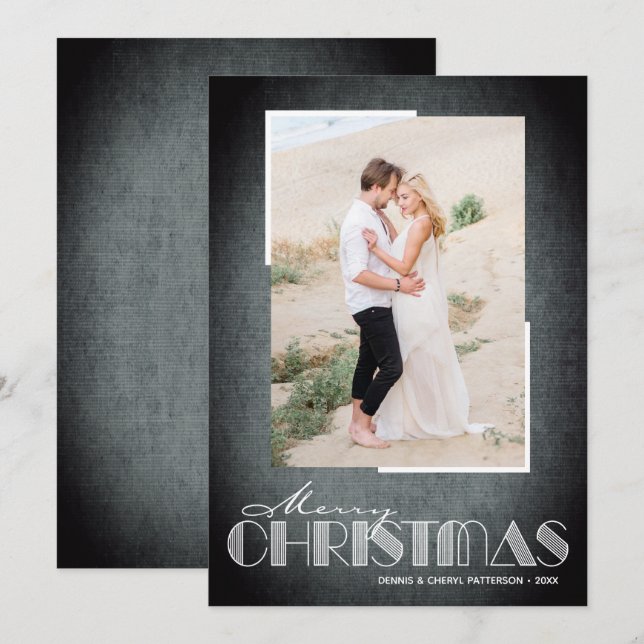 Rustic Black Merry Christmas Photo Holiday Card (Front/Back)