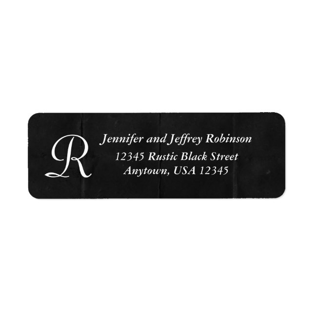 Rustic Black Name and Address Label White Monogram (Front)