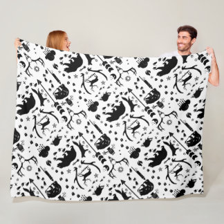 Rustic Black Owl Bear Deer Fox Woodland Pattern Fleece Blanket
