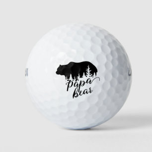 Rustic Black Papa Bear & Evergreen Trees Golf Balls