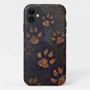 Rustic Black Paw Pattern iPhone 11 Case