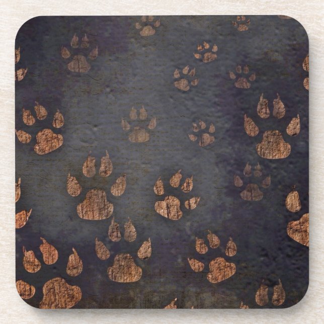 Rustic Black Paw Pattern Coaster (Front)