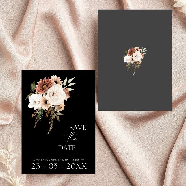 Rustic Black Peach Floral Wedding Save the Date (Rustic Black and Peach Floral Wedding Save the Date)