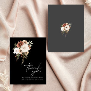 Rustic Black Peach Floral Wedding Thank You Card