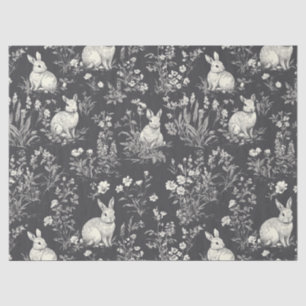 Rustic Black Rabbit Botanical Toile Pattern Tissue Paper