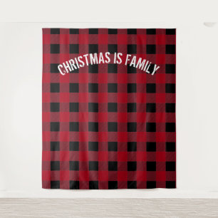 Rustic Black Red Buffalo Plaid Family Photo Booth Tapestry