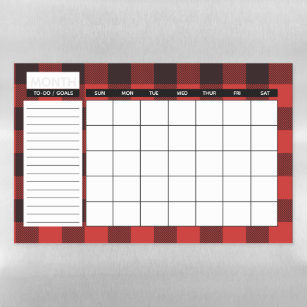 Rustic Black & Red Buffalo Plaid Monthly Calendar Magnetic Dry Erase Sheet