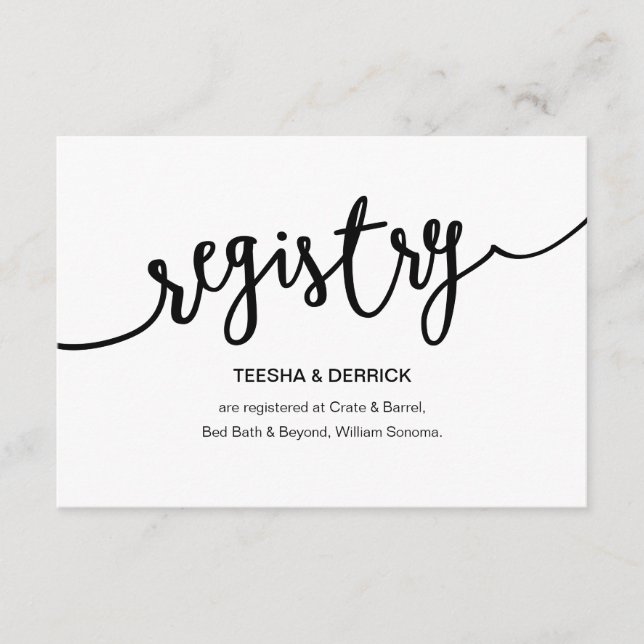 Rustic Black Script, Wedding Registry Enclosure Card (Front)