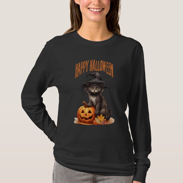 Rustic Black Spooky Cat T-Shirt (Front)