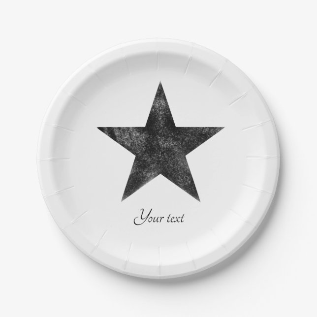 Rustic black star personalised paper plate (Front)