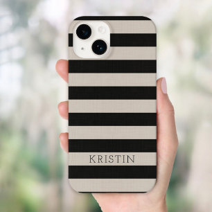 Rustic Black Stripes Monogrammed Case-Mate iPhone 14 Case