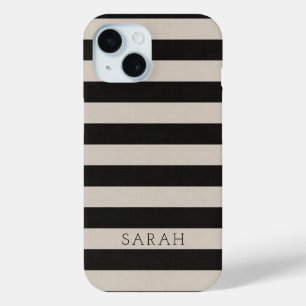 Rustic Black Stripes Monogrammed iPhone 15 Case