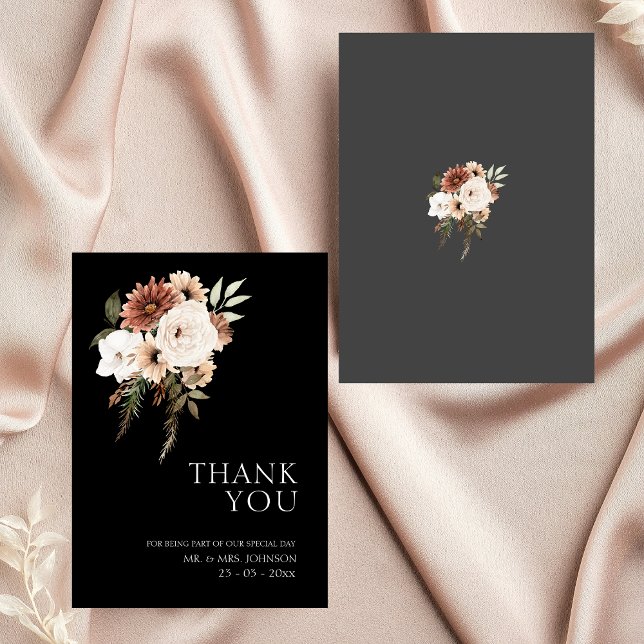 Rustic Black Terracotta Floral Wedding Thank You (Rustic Black and Peach Floral Wedding Thank You)