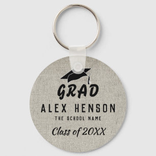 Rustic Black Typography Class, Grad Graduation Key Ring