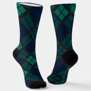 Rustic Black Watch Plaid Green Blue Tartan Socks