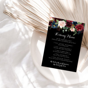 Rustic Black Wedding Kissing Menu Game Card