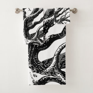 Rustic Black & White Abstract Tree Branches  Bath Towel Set