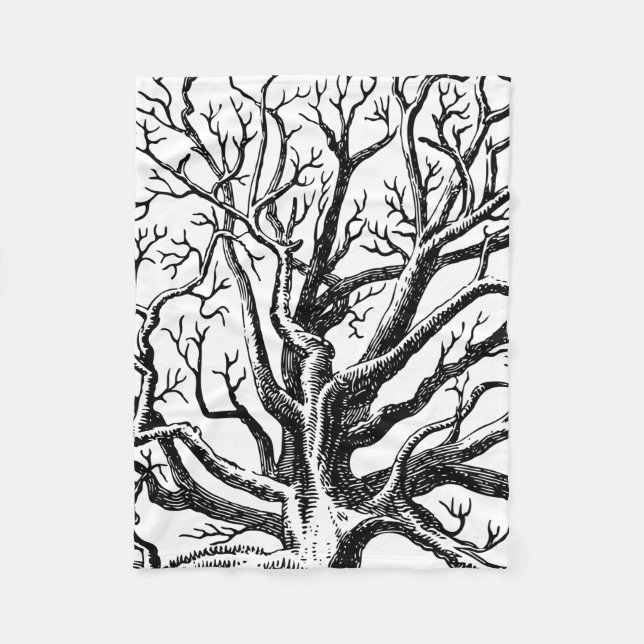 Rustic Black & White Abstract Tree Branches Fleece Blanket (Front)