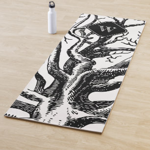 Rustic Black White Abstract Tree Branches Monogram Yoga Mat