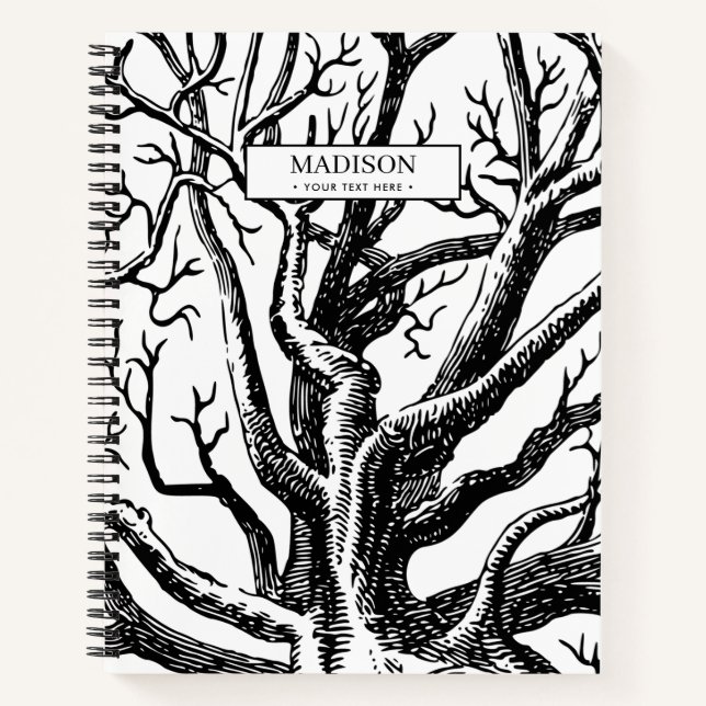 Rustic Black & White Abstract Tree Branches  Notebook (Front)