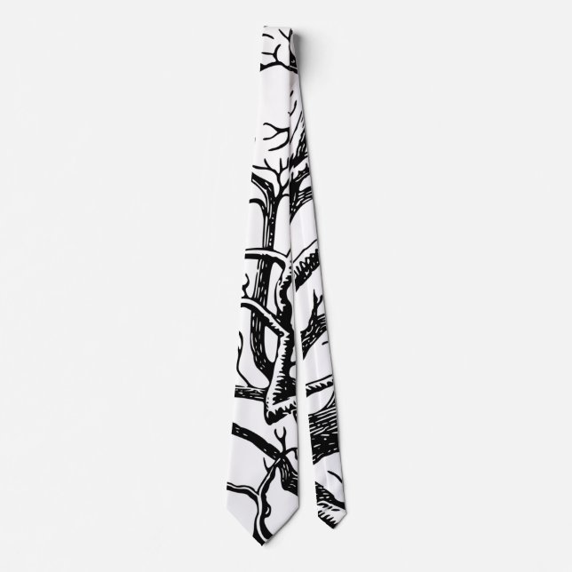 Rustic Black & White Abstract Tree Branches Tie (Front)