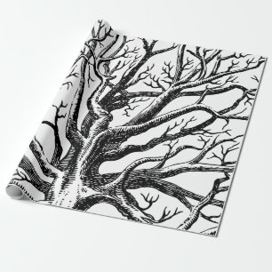 Rustic Black & White Abstract Tree Branches   Wrapping Paper
