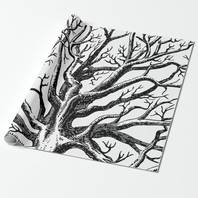 Rustic Black & White Abstract Tree Branches   Wrapping Paper (Unrolled)