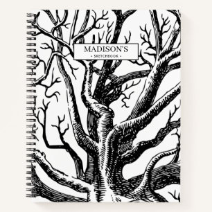 Rustic Black & White Abstract Tree Sketchook Notebook
