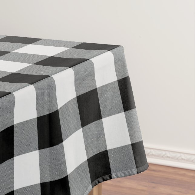 Rustic Black White Buffalo Check Plaid Pattern Tablecloth (In Situ)