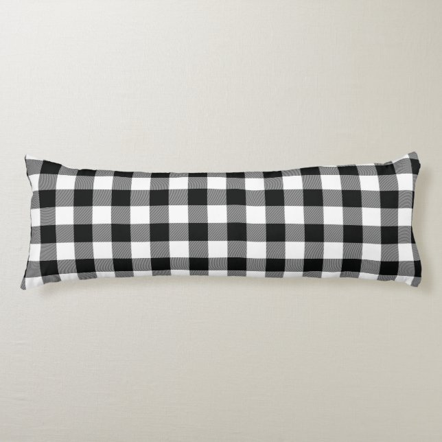 Rustic Black White Buffalo Checks Plaid Body Cushion (Front)