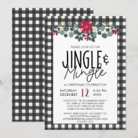 Rustic Black White Buffalo Plaid Christmas Party
