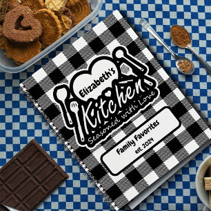 Rustic Black & White Buffalo Plaid Custom Kitchen Notebook