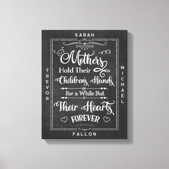 Rustic Black White Chalk Mother Child Canvas Print (Front)
