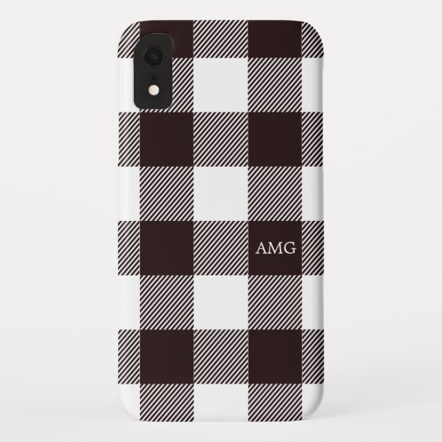 Rustic Black & White Chequered Tartan Plaid Case-Mate iPhone Case (Back)
