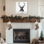 Rustic Black White Deer Christmas Monogram  Canvas Print<br><div class="desc">This sign is simple in design, but a statement all on its own. The sign has a soft white aged and distressed background, with a soft black design and distressed text for a vintage look. Personalise it with your family name. Perfect for the cabin or camp, as well as modern,...</div>