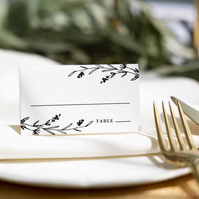 Rustic Black & White Floral Wildflower Wedding Place Card (Creator Uploaded)