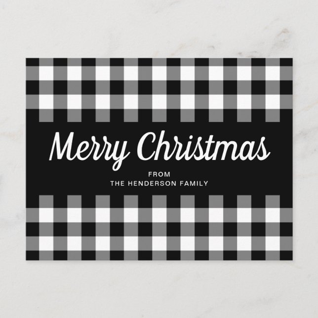 Rustic  Black White Gingham Checks Merry Christmas Postcard (Front)