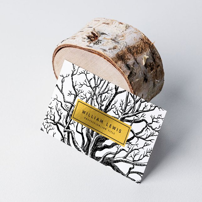 Rustic Black White Gold Abstract Tree Branches  Business Card (Creator Uploaded)