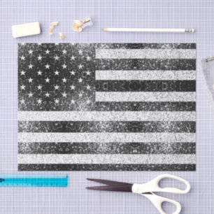Rustic Black White Grey Sparkles USA flag  Tissue Paper